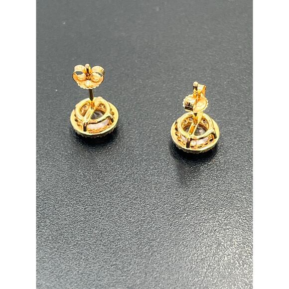 14K Rose Gold Round Prong Blush Morganite and Diamond Halo Stud Earrings - Picture 9 of 11